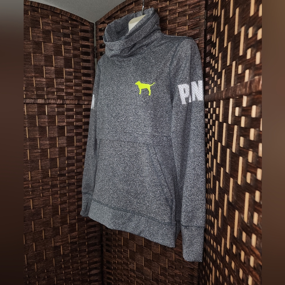 Victoria Secre Pink Women's Pullover Gray/Neon Yellow Mock Neck Athletic Sz Smal - Picture 4 of 8